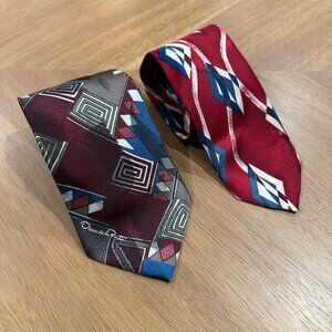 Oscar de la‎ Renta Silk Ties Vintage Lot of (2) Red, one silk, one Polyester